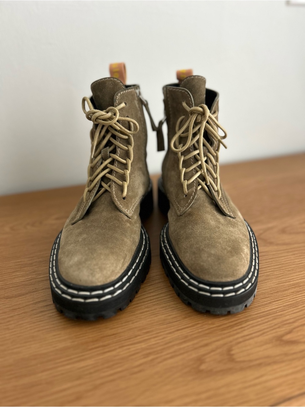 Proenza Schouler Olive Suede Combat Boots size 8.5